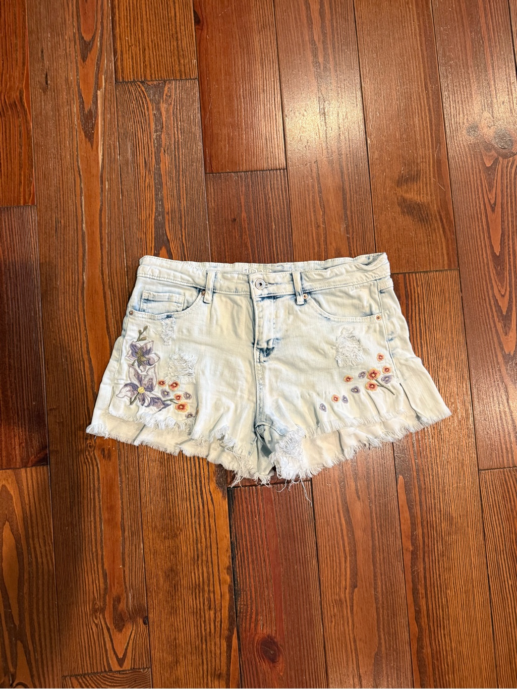 Embroidered Flower Jean Shorts
